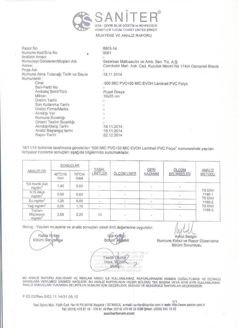 Muayene ve Analiz Raporu