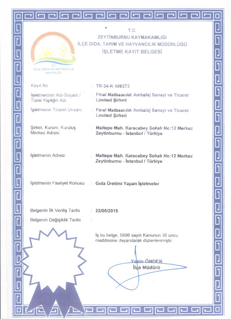 İşletme Kayıt Belgesi